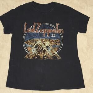 Led Zeppelin II T-Shirt Black Distressed Graphic Rock Tee Men’s Small
